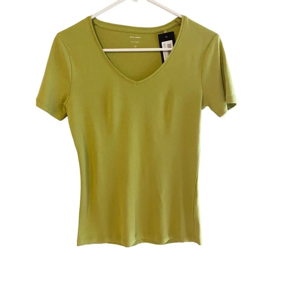 Nasty Gal Lime Green V Neck T Shirt Size 10 - Picture 5 of 9